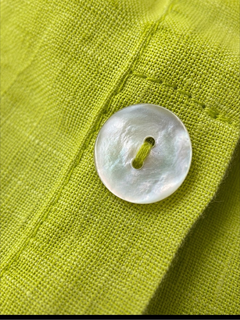 Tahari 100% Linen Lime Green Tunic Blouse 1X Mother-of-Pearl Side Slit Buttons - Picture 9 of 16